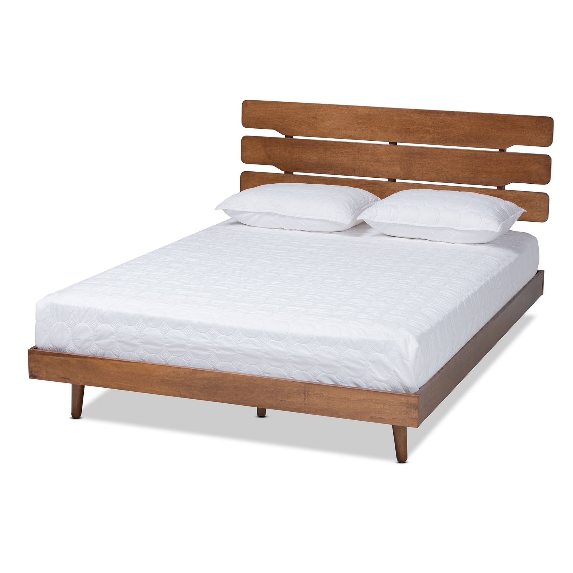 Baxton Studio Anzia Mid-Century Modern Walnut Finished Wood Queen Size Platform bed